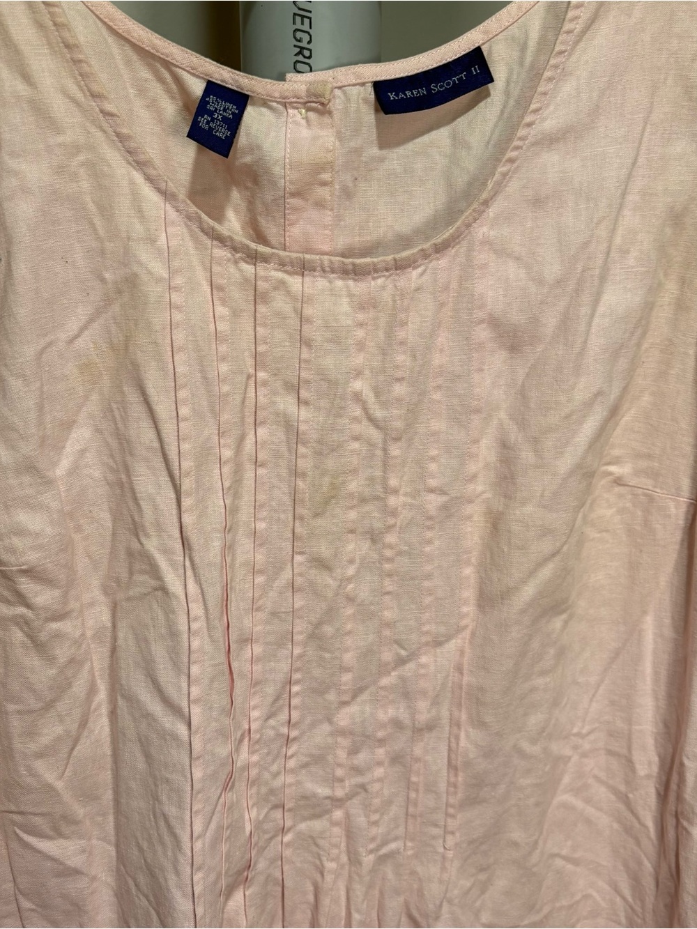 Karen Scott Linen Blend Pink Sleeveless Dress Plus Sz 3X Classic Button Detail - Picture 4 of 9